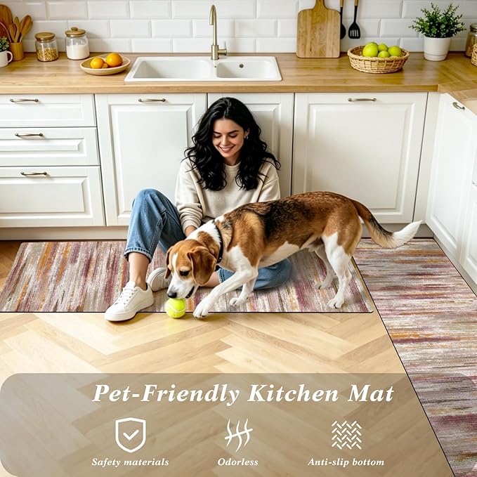 XLHOMO Kitchen Rugs Sets of 3, Non Slip Washable Kitchen Mats for Floor, Cushioned Anti-Fatigue Comfort Kitchen Mat, Rubber Backing Abstract Kitchen Floor Mat for Laundry, Desk, Sink, Office