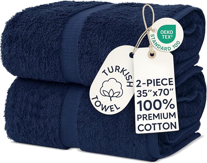 Chakir Turkish Linens, 100% Cotton Premium Quality Turkish Bath Sheets (35''x70'' Large Bath Sheet Towels - Navy)