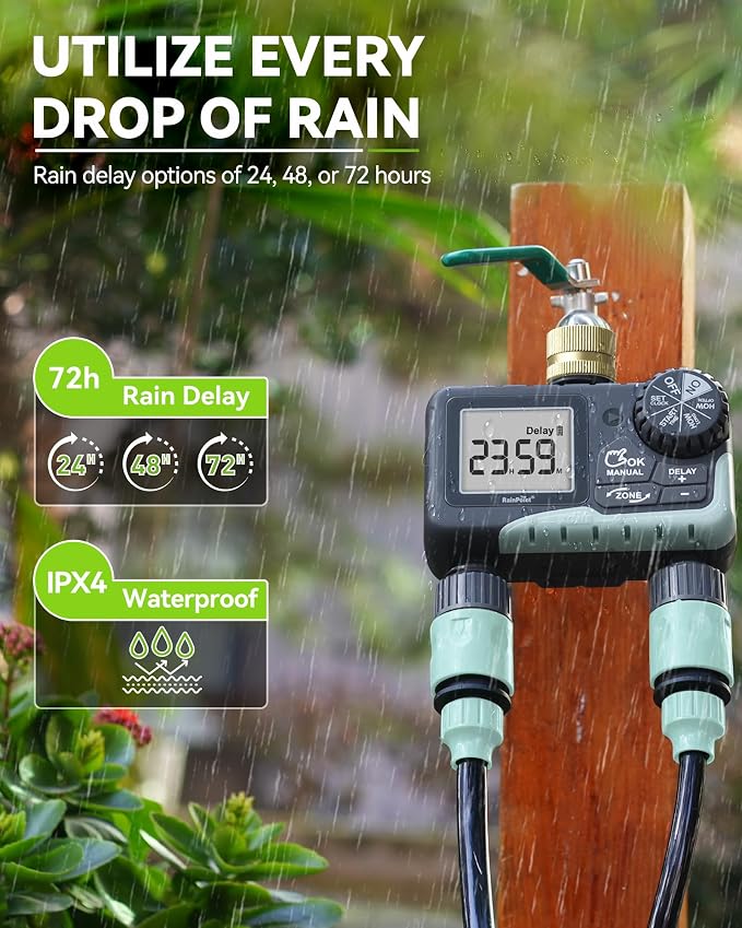 RAINPOINT Sprinkler Timer for Garden Hose - 2 Pack Brass Intel Hose Timer Rain Delay/Manual Watering/Automatic Irrigation for Yard Lawn