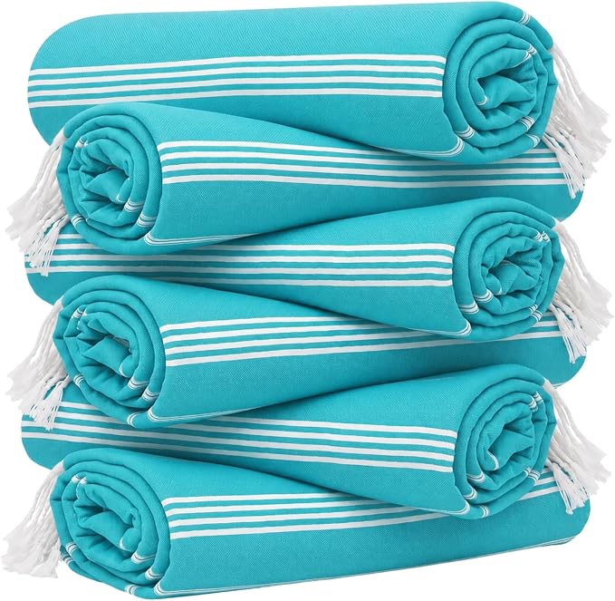 HAVLULAND Turkish Beach Towels, Set of 12, Oversized 72"x40" - Turquoise | Soft Hammam Peshtemal, Sand Free, Quick-Dry, Absorbent Bath Towel | Lightweight & Compact for Travel, Pool, Gym, Spa