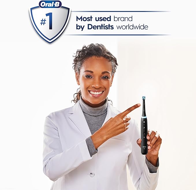 Oral-B iO Series 5 Ultimate White Rechargeable Electric Toothbrush with Visible Pressure Sensor, 2 Minute Timer, 5 Cleaning Settings, 1 Replacement Toothbrush Heads, and Travel Case, White