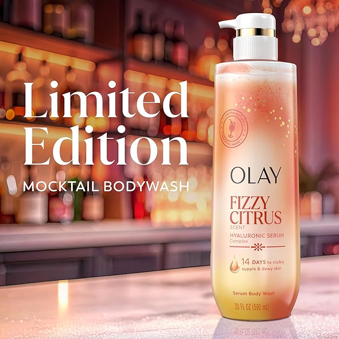 Olay Body Wash for Women, Intensely Hydrating, Pro-Hyaluronic Acid Serum Complex, Renews Moisture, Vitamin B3 Lameller Technology, For All Skin Types, Fizzy Citrus Scent, 20 fl oz