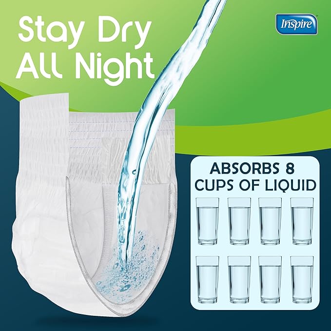 Inspire Adult Diapers Women or Men - MAX Absorbency | Our Most Absorbent and Dry, Incontinence Underwear for Women or Men | Leak Proof Diaper Overnight or Daytime for Heavy