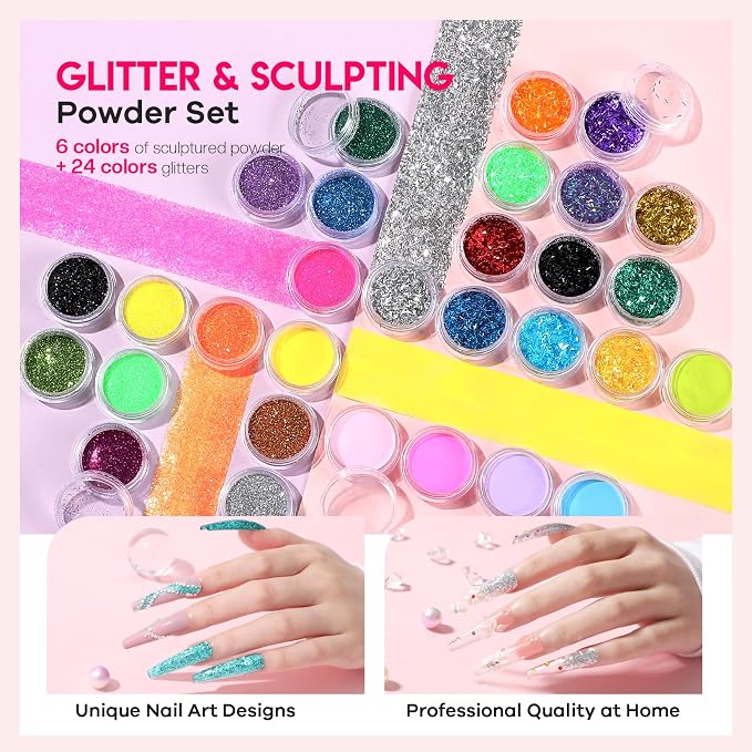 Glamonade Acrylic Nail Kit for Beginners: Professional Acrylic Nail Kit Set with Everything with Drill Powder Nail Art Starter Tech Kit at Home Salon Gift