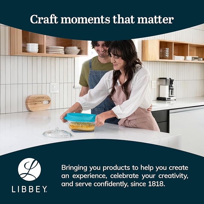 Libbey Baker’s Premium 3 Piece Glass Baking Dish Set, Stackable, Space Saving Casserole Dish with Lid Set, Baking Glassware for Casseroles, Desserts