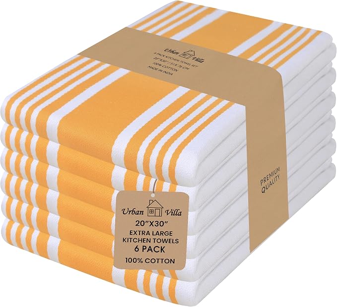 Urban Villa Kitchen Towels Cotton Dish Towels 20”x30” (Set of 6) Yellow Wht