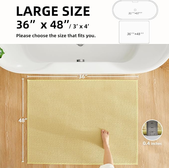 TYUU Large Bathroom Rugs Non Slip Washable Bath Rugs Super Absorbent Bathroom Rug Thin Quick Dry Low Pile Bath Mats, Yellow 36"x48"