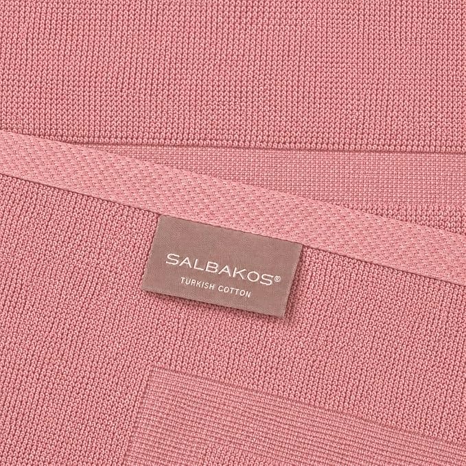SALBAKOS 2-Piece 100% Turkish Cotton Bath Mat Towel, 20x34 inch, Rose | Bathroom Floor Towels, Thick Soft Most Absorbent Quick-Dry Durable Large Size Foot Rug, Premium Hotel Quality Made in Turkey