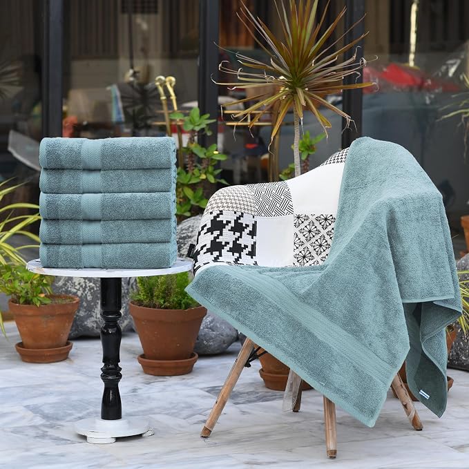 HERCULEAN Large Bath Towels 24 x 50 Pack of 6 | Quick Dry and Highly Absorbent | 100% Cotton Terry Towels for Bathroom - Perfect for Shower - Pool and Spa - Luxury Soft Towels - Duck Egg