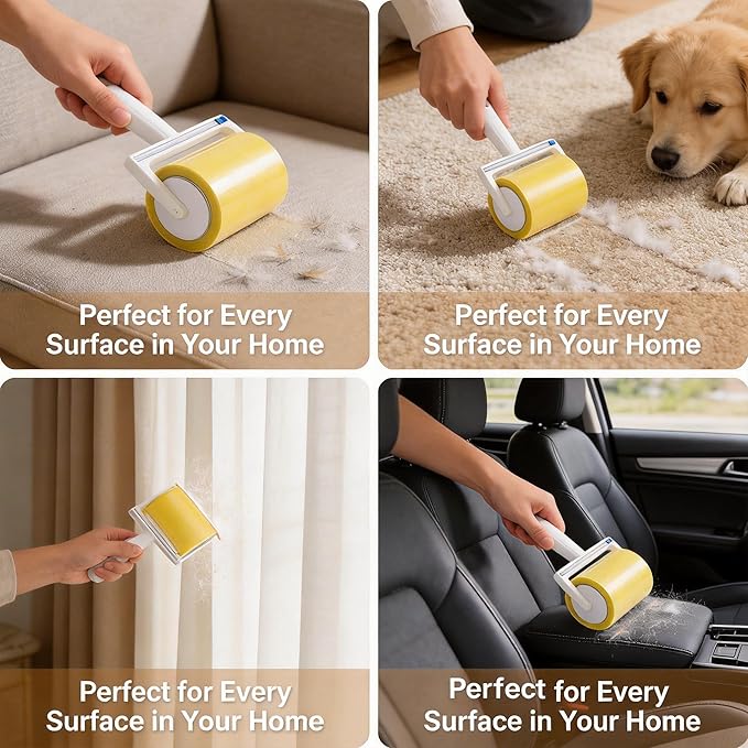 Extra Sticky Lint Roller for Pet Hair, 10cm & 16cm Wide, Tearable Reverse Roll with Reusable Handle, Strong Adhesive for Clothes, Sofa, Carpet, Furniture, Dog & Cat Hair Remover (3.94in)