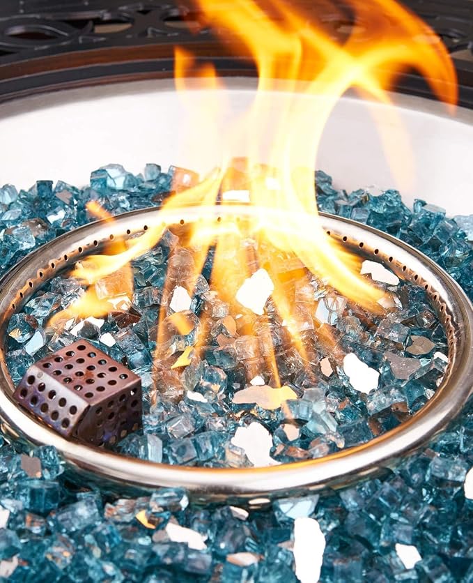 NUPICK 10 Pound Fire Glass, 1/2 Inch Reflective Fire Pit Glass | Tempered Fire Pit Rocks for Propane or Natural Gas, Glass Rocks for Fire Pit Table, Fireplace, Fire Bowl, Pacific Blue