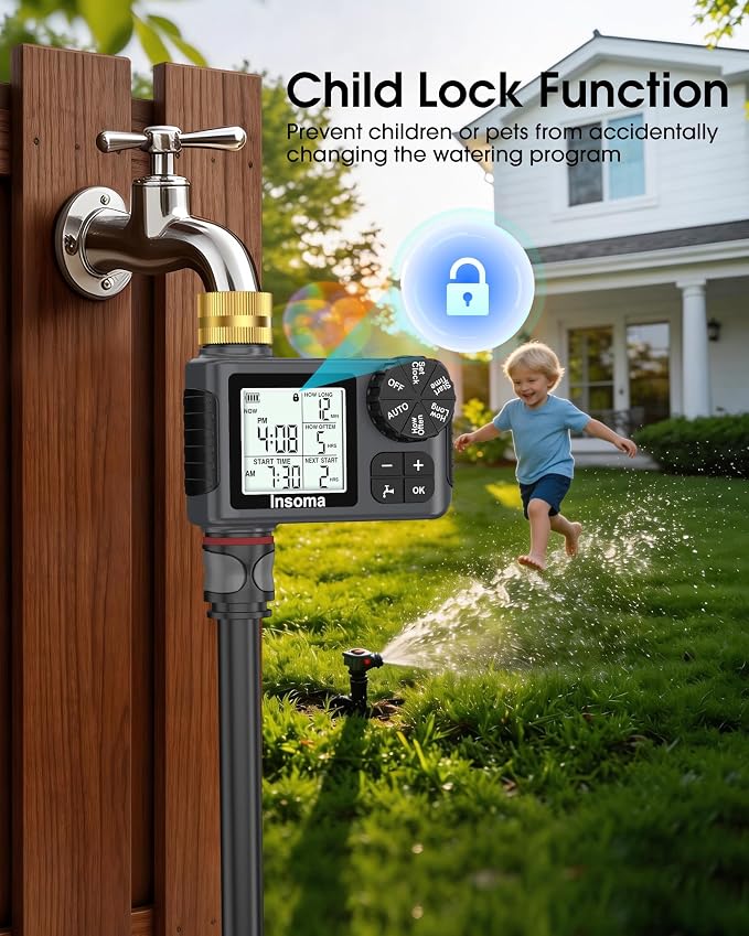 Water Timer for Garden Hose with 100% Metal Pipe, Programmable Sprinkler Controller for Garden Faucet with Auto/Manual/Rain Delay Mode, Irrigation Timers for Lawn, Yard, Outdoor Plants