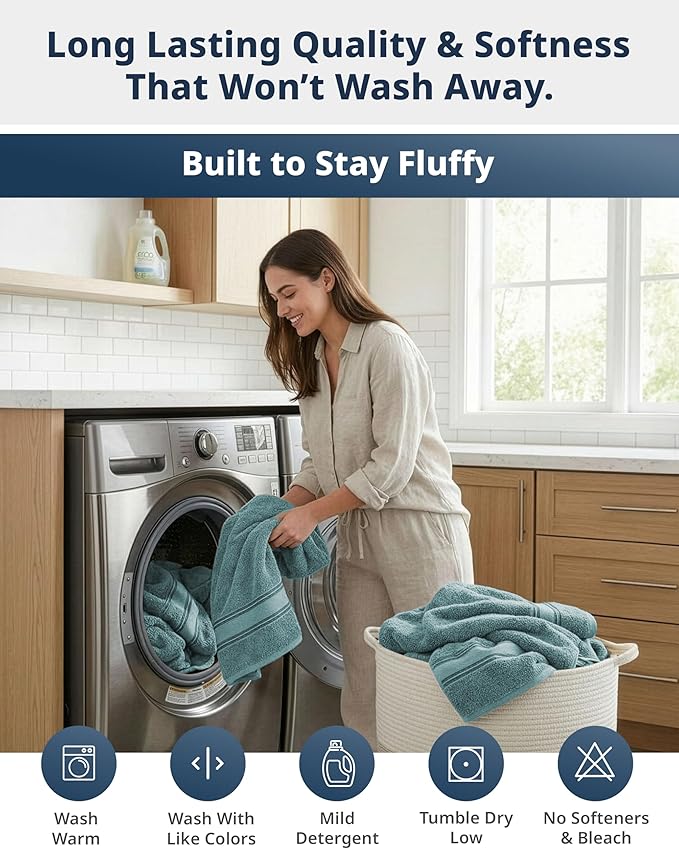 LANE LINEN Luxury Bath Towels Set - 6 Piece, 100% Cotton, Zero Twist, Quick Dry, Absorbent, Super Soft 2 Bath Towels, 2 Hand Towels, 2 Wash Cloths: Teal