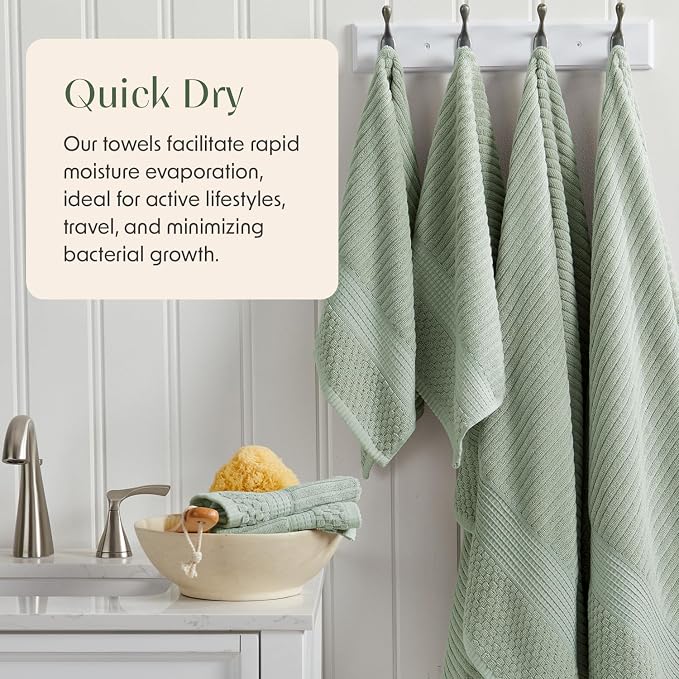 Springtree Home 100% Cotton Bath Towel Set | 6-Piece Set | Eucalyptus | Absorbent & Quick-Dry Bathroom Towels | Textured and Durable Cotton Towels for Bathroom | OEKO-TEX | Krista Collection