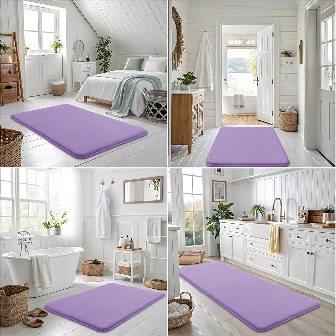 Smiry Memory Foam Bath Mat 36x24, Extra Soft and Absorbent Bathroom Mats, Non Slip Washable Carpet for Floor, Shower and Tub, Purple