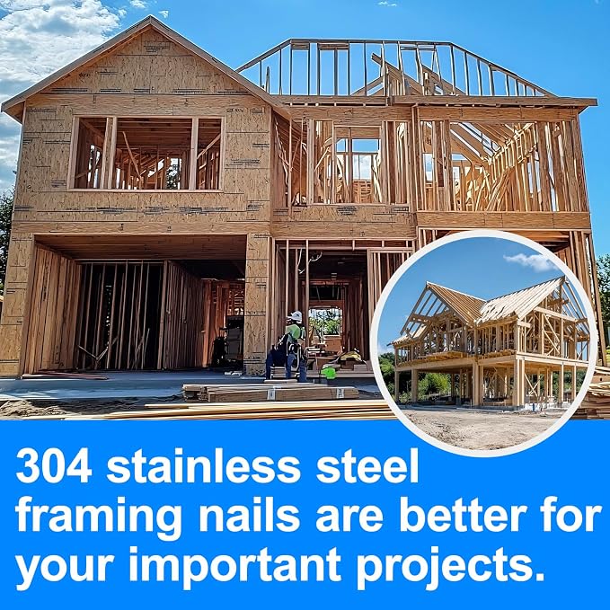 34-30 Degree Framing Nails, 2"+2-1/2"+3"+3-1/2"-400-Pack | 304 Stainless Steel D Head Smooth Shank Paper Tape Strip Nails for 30 to 34 degree Framing Nailer