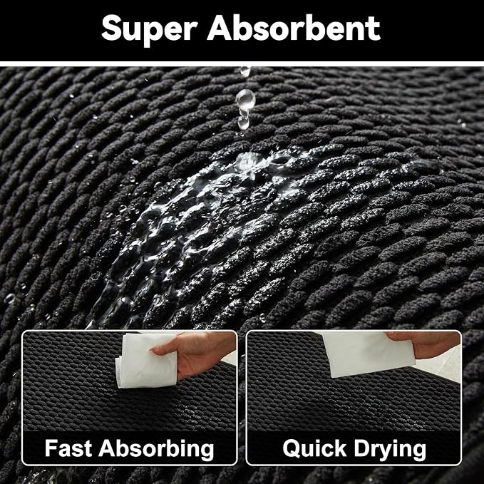 Triohero Bathroom Rugs Non Slip Washable, Super Absorbent Thin Bath Mat Quick Dry Low Pile Bathroom Rug, Black 24"x36"