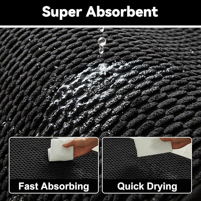 Triohero Small Bathroom Rugs Non Slip Washable Bath Rugs Super Absorbent Bathroom Rug Thin Quick Dry Low Pile Bath Mats, Black 12"x12"