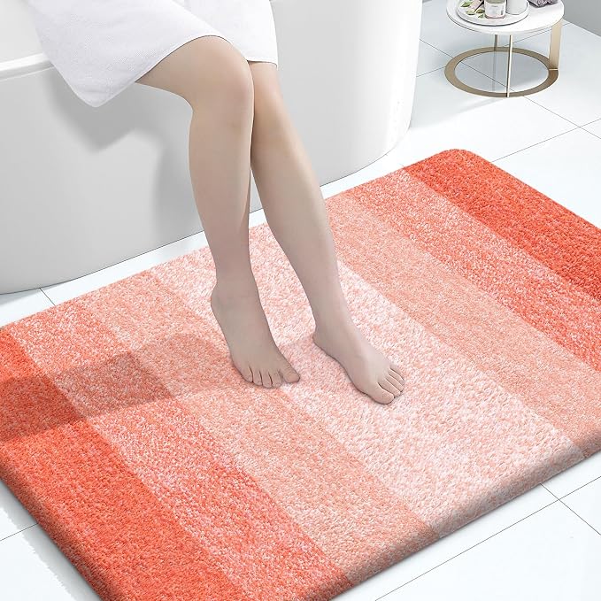 OLANLY Large Bathroom Rugs Mat 44x32, Extra Soft Absorbent Microfiber Bath Rugs, Rubber Backing, Quick Dry, Machine Washable Bath Mats for Bathroom Floor, Tub and Shower, Home Decor Accessories, Coral