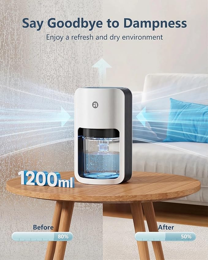 Small Dehumidifier for Bedroom, 42oz Dehumidifier with Auto Shut Off, Quiet Portable Dehumidifier for Bathroom, Closet, RV, 7 Color Night Light