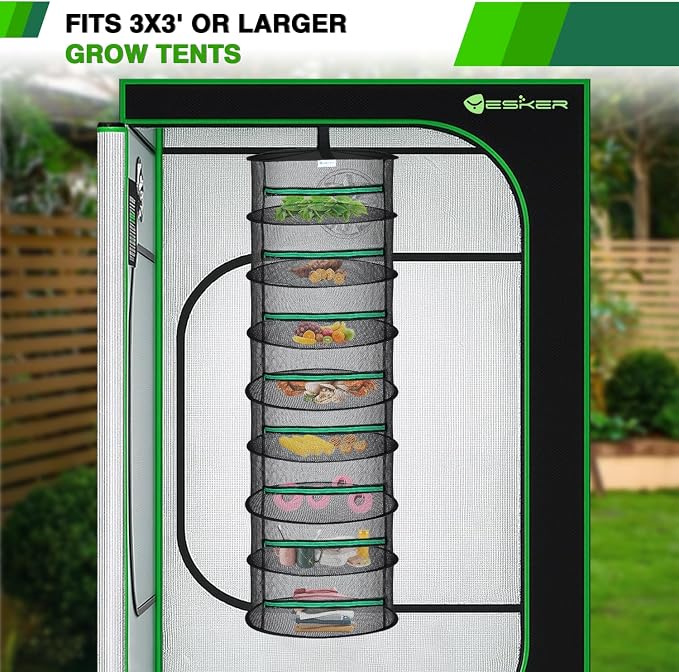 Yesker 8 Layer Herb Drying Rack Hanging Mesh Net Foldable Plant Drying Racks 24" Diameter with Green Zipper & Hook Dryer Hanging Rack for Herbs Seed Bud Fruit Clothes Grow Tent Closets Garden Outdoor | Diameter with Green Zipper & Hook Dryer Hanging Ra...