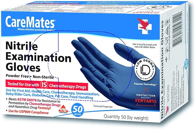 CareMates Nitrile Medical Exam Gloves, Latex Free Rubber, Powder Free, Extra Strong, 4 Mil Thick, Certified for Home Infusion, First Aid, Food Safe, Cleaning Gloves, Large, 300-Count