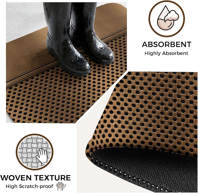 Brown Metal Hole Bathroom Rugs Non Slip Washable Bath Mat Absorbent Low Pile Front Door Mat Modern Copper Net Eye Hole Pattern Indoor Doormat for Kitchen Entryway Shower Decor Accessories 19.7"x31.5"