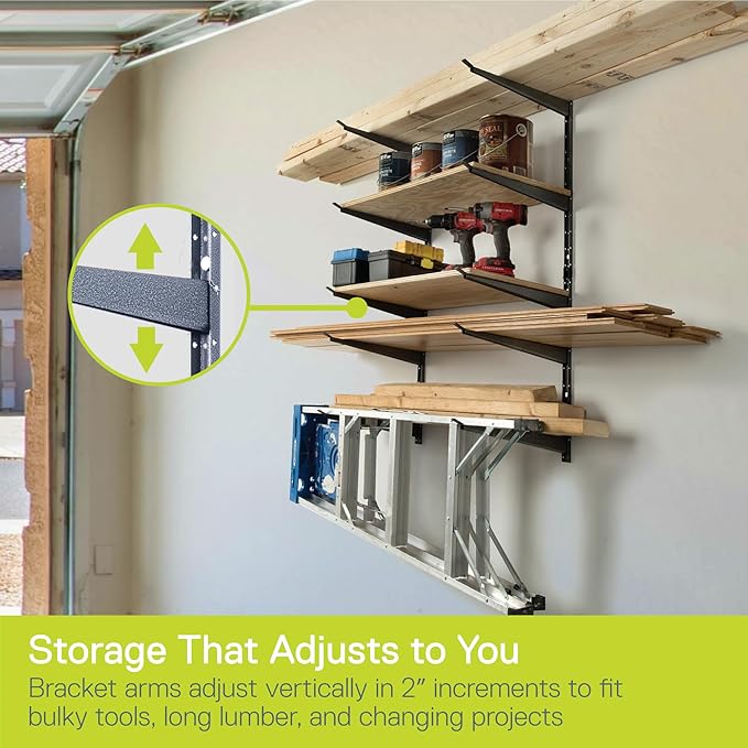 Delta Heavy Duty Lumber Storage Rack Cycle, Holds Up to 800 lbs - Easy to Install Wood Storage Rack with Fully Adjustable Arms - Steel Construction Storage Solution for Garage, Basement & Pantry