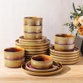 TheTerra Ceramic Dinnerware Sets for 8, 24 Pieces Porcelain Lightweight Plates and Bowls Sets, Scratch Resistant Dish Set, Oven & Microwave & Dishwasher Safe, Amber Amethyst