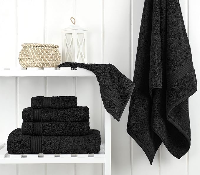 Cotton Paradise 100% Cotton Turkish Towel Set, Soft Absorbent Quick Dry, 6 Piece Towel Set, Coal Black