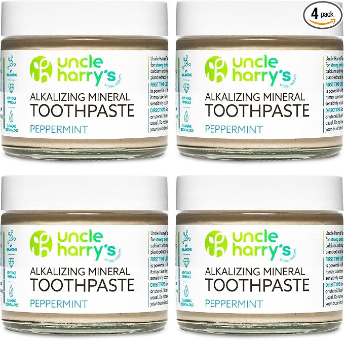 Uncle Harry's Peppermint Remineralizing Toothpaste | Natural Whitening Tooth Paste Freshens Breath & Promotes Enamel | Vegan Fluoride Free Toothpaste (4 Pack)