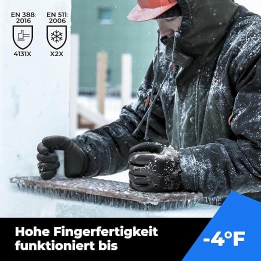 toolant Waterproof Winter Work Gloves, Double Nitrile Oil Resistant Grip | Thermal Insulation, Waterproof Protection in Freezer Work, Construction, Mechanics, Mining, Plumbing, 3 Pairs, Black, Small