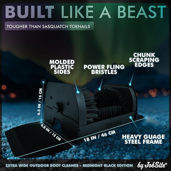 Midnight Black Boot Scrubber - Outdoor Shoe Scraper Brush - No Mount Shoe Cleaner - Sasquatch Sized