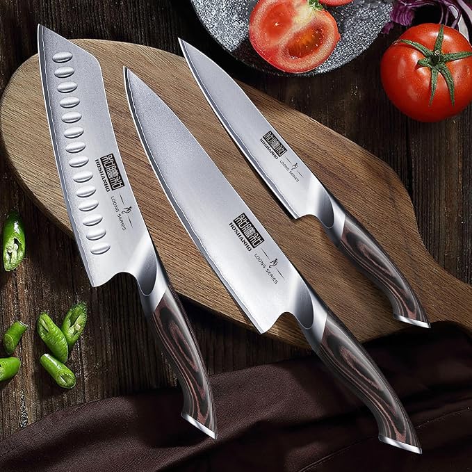 HOSHANHO 3 Pieces Knife Set, Professional Japanese Kitchen Knife Set | Ultra Sharp Japanese High Carbon Stainless Steel Chef Knives Sets with Ergonomic Pakkawood Handle