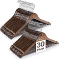 TOPIA HANGER Wooden Coat Hangers 30 Pack, Vintage Wood Suit Hangers with Non Slip Pants Bar, 360° Swivel Hook and Shoulder Notches for Camisole, Jacket, Pants, Smooth Finish Clothes Hangers - CT34A30