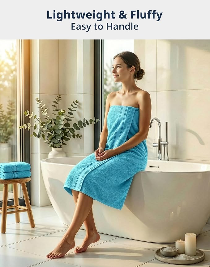 LANE LINEN Bathroom Towel Set 12 Piece Soft Absorbent Quick Dry - Blue | Pack Of Towels - Coordinated Colors, Dobby Border Accent, OEKO-TEX Certified, Zero-Twist Durability, Zero-Twist Cotton