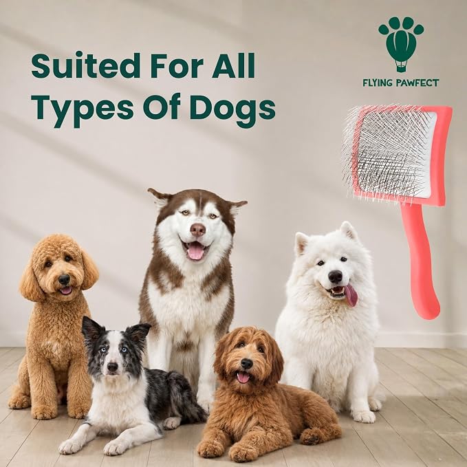 Premium Slicker Brush for Dogs - Long Pin for Poodles, Doodles & Long Haired Dogs, Deshedding & Dematting Tool, Slicker Dog Brushes for Grooming (Coral, Curved Large)