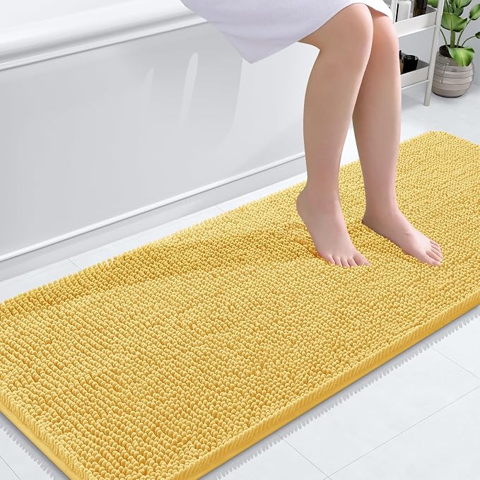 OLANLY Bathroom Runner Rugs 59x24, Extra Soft Absorbent Chenille Bath Rugs, Rubber Backing Quick Dry, Machine Washable Long Bath Mats for Bathroom Floor, Tub and Shower, Home Decor Accessories, Yellow