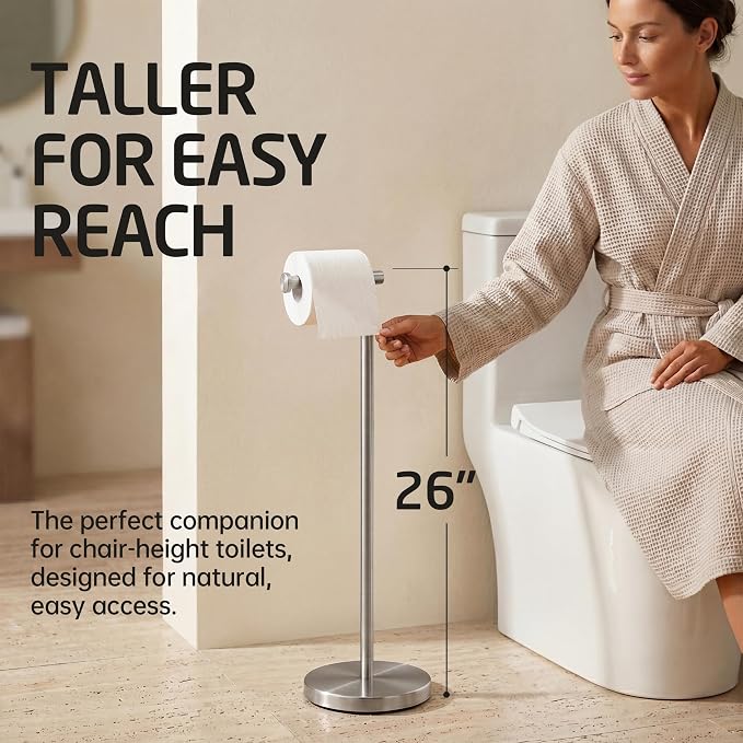KES Toilet Paper Holder Stand 26" H (Taller Version), Free Standing Toilet Paper Roll Holder with Weighted Base for Bathroom, Rustproof SUS304 Stainless Steel Brushed Finish, BPH283S66-2
