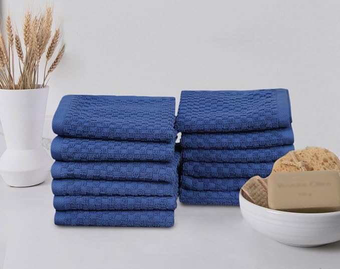 COTTON CRAFT Euro Spa Waffle Wash Cloth - Set of 12 Blue Washcloth | Luxury Face Towel Set - 100% Cotton - Soft Plush Absorbent Low Lint Quick Dry - Gym Shower Beach Bath Kitchen - 12x12 inches