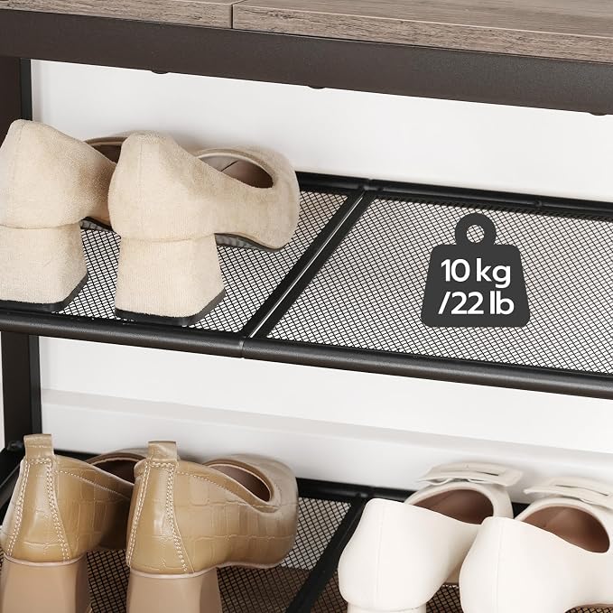 HOOBRO Shoe Bench, 3-Tier Shoe Rack, Industrial Shoe Organizer Storage Bench, 19.7 inches Entry Bench with Mesh Shelves, for Entryway, Living Room, Hallway, Easy Assembly, Greige BG50HX01