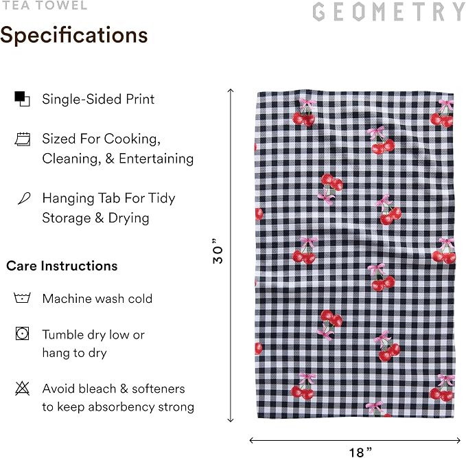 GEOMETRY Kitchen Towels - Quick Dry Microfiber Cloth Dish Towels for Kitchen Drying - Premium Quick Dry Towel - Cherry Bow, 18" x 30" - 2 Pieces