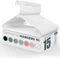 Plastic Hangers 15 Pack – Made in The USA – 6lb Capacity Standard Clothes Hangers with Strap Hooks for Dresses, Lingerie, Shirts, Pants, and Jackets – White