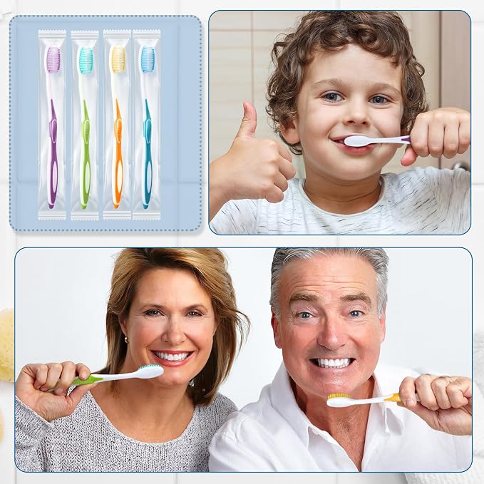 Maxcheck 200 Pack Colorful Prepasted Disposable Toothbrushes Bulk Individually Wrapped Toothbrushes with Toothpaste for Travel Hotel Donation Homeless Gift (Blue,Orange,Green,Purple)