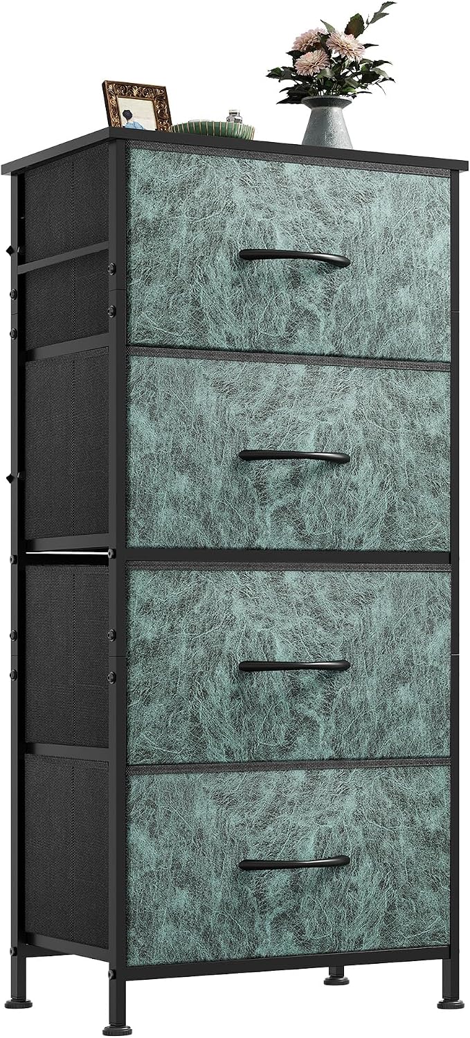 WLIVE Small Dresser Nightstand for Bedroom, 4 Drawers, Vintage Green | 4 vertical fabric drawers, Space-saving tower, Bedroom or closet use, Chest of drawers, Dresser for small spaces