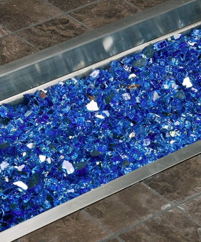 NUPICK 20 Pound Fire Glass, 1/2 Inch Reflective Fire Pit Glass | Tempered Fire Pit Rocks for Propane or Natural Gas, Glass Rocks for Fire Pit Table, Fireplace, Fire Bowl, Landscaping, Blue