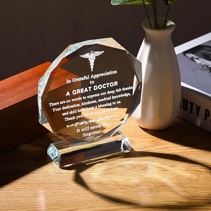 Movdyka Doctor Gifts for Men Women Glass Keepsakes, Laser Engraved Doctor Appreciate Gifts, Best Doctor Gifts for Him Her on Retirement, Christmas, Doctors Day, Thanksgiving- 4.7in.