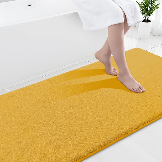 Smiry Memory Foam Bath Mat 59x24, Extra Soft and Absorbent Bathroom Mats, Non Slip Washable Carpet for Floor, Shower and Tub, Yellow