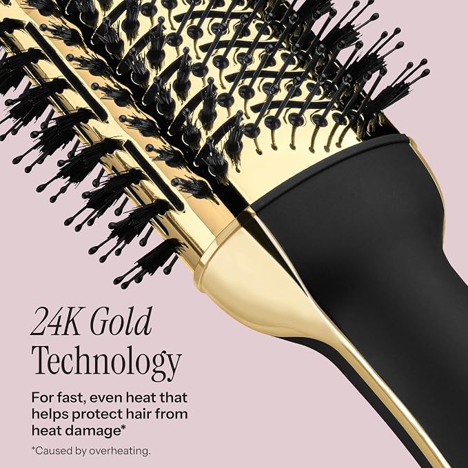 HOT TOOLS 24K Gold Blow Dryer Brush, Round Brush Blow Dryer for Salon-Worthy Blowouts in One Step, Fast Styling & Long-Lasting Results