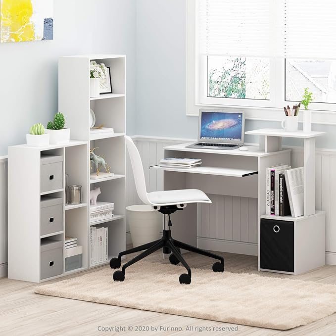 Furinno LUDER Book Shelf, 5-Tier Bookshelf, Bookcase with Open Shelves, 9.4 x 15.8 x 52, Easy Assembly, for Living Room, Bedroom, Home Office, White